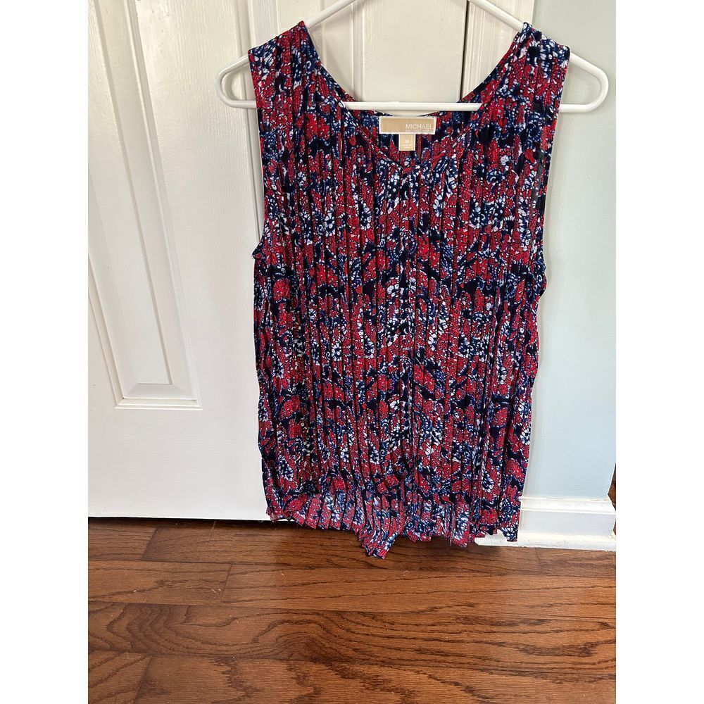 Michael Kors Red and Blue Sleeveless Blouse